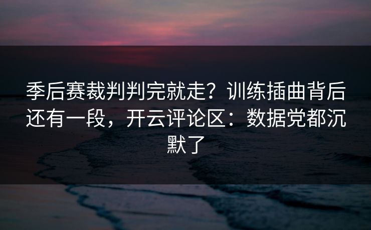 季后赛裁判判完就走？训练插曲背后还有一段，开云评论区：数据党都沉默了